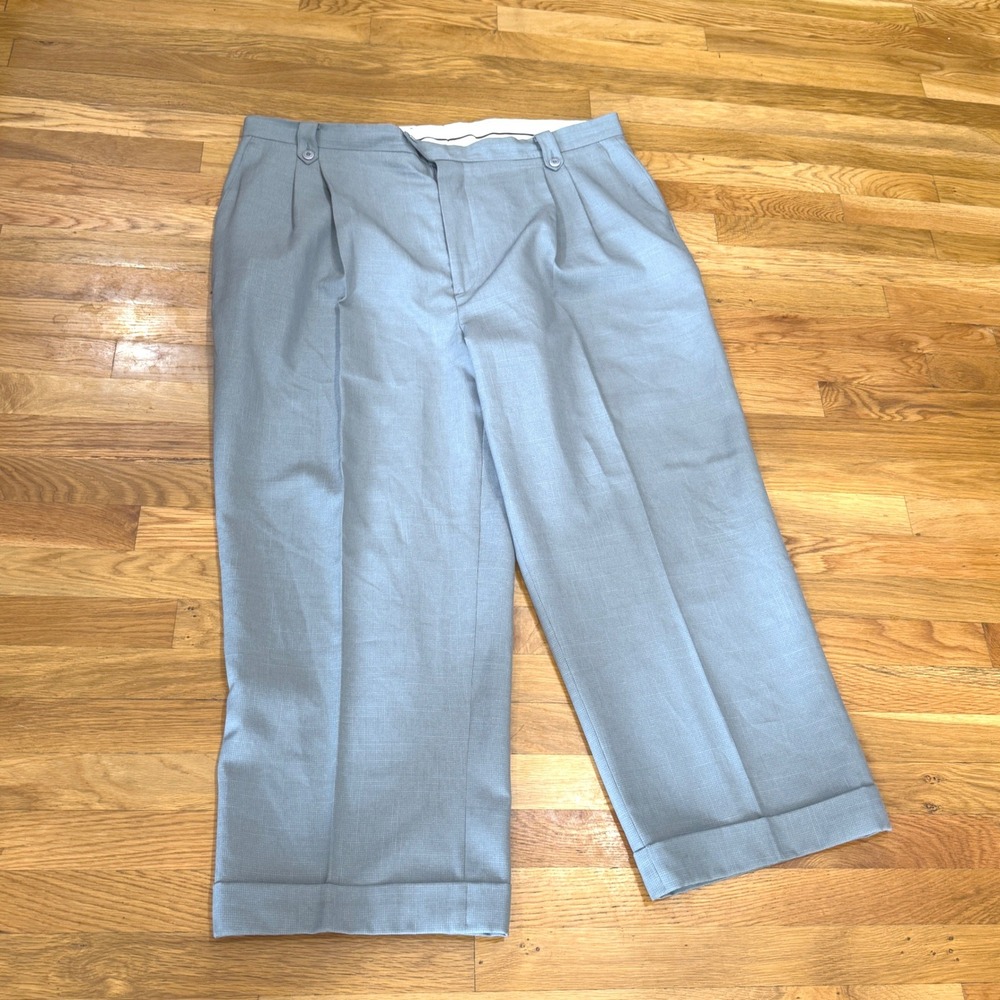 Vintage Smokey Joe's Mens Pleated Dress Pants Blue Grey Cuffed Wide Leg 44x32